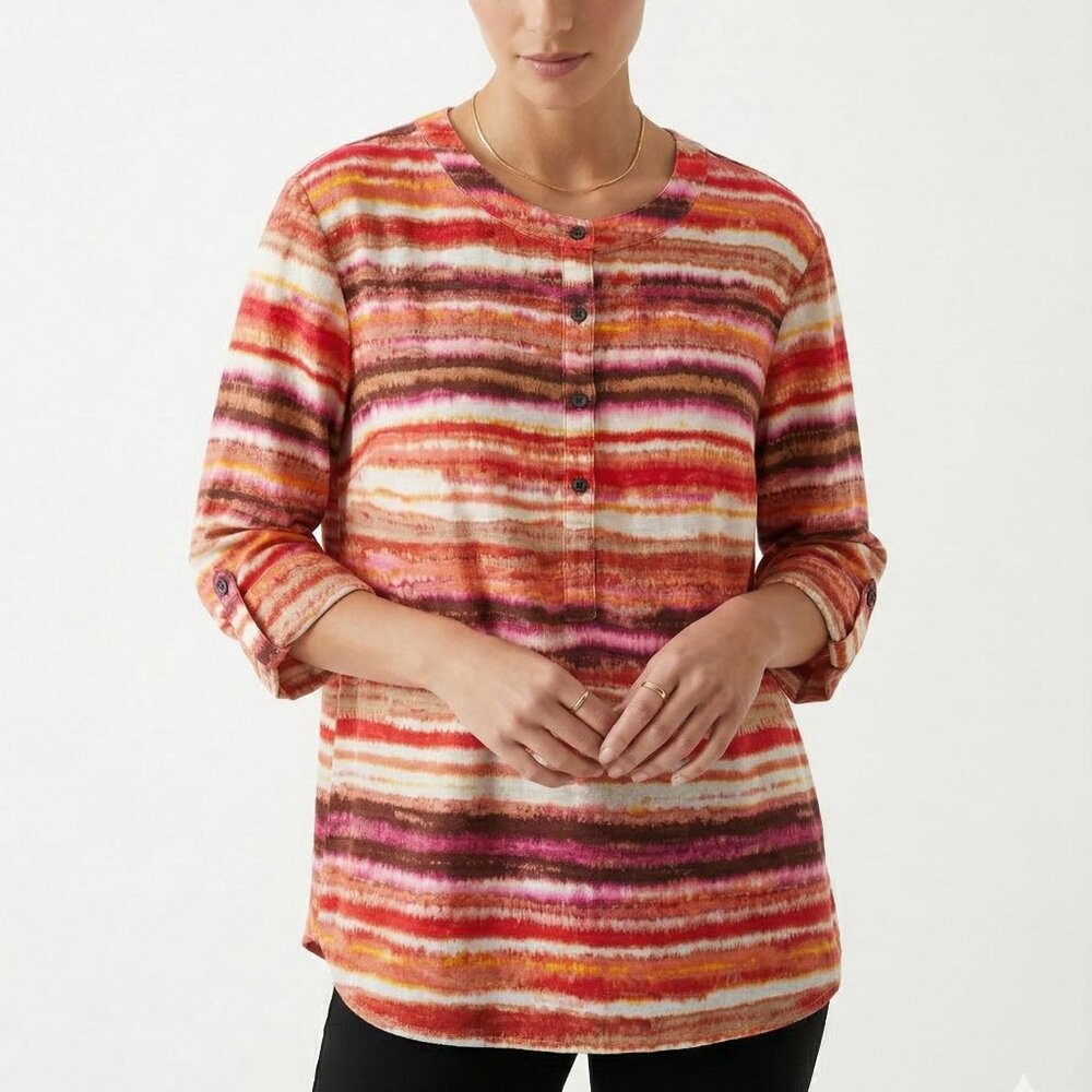 Jones New York Blouse Stripes Linen Pink Festival Summer Beach L